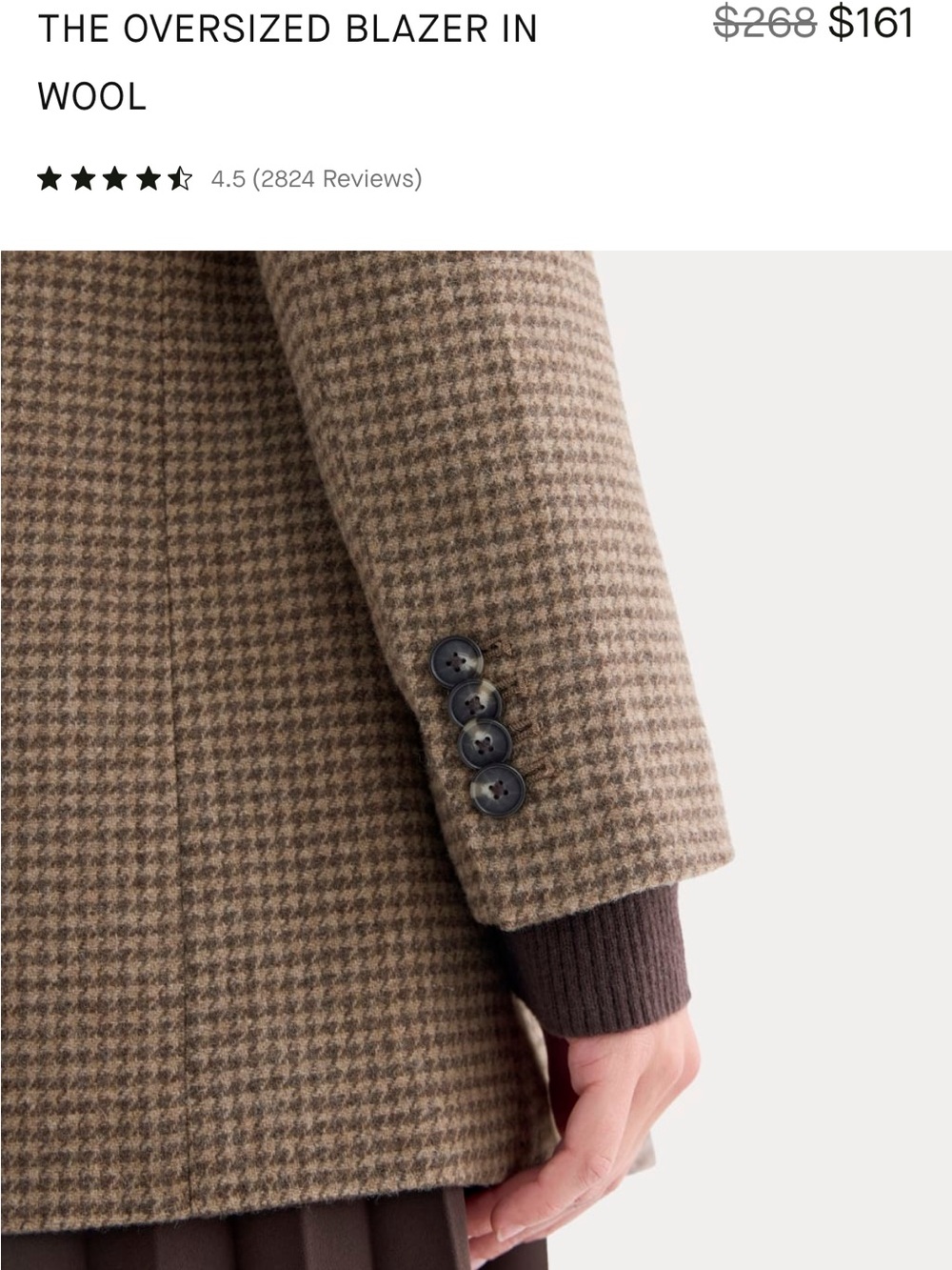 Everlane Oversized Wool Blazer in Brown Houndstooth - Picture 4 of 9